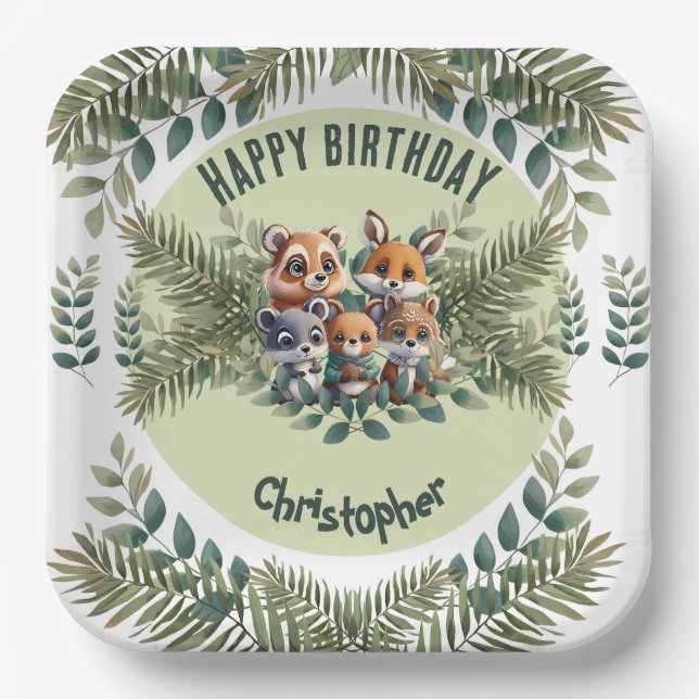 Plato De Papel Bliss Botánico: Elegante cumpleaños floral (Anverso)