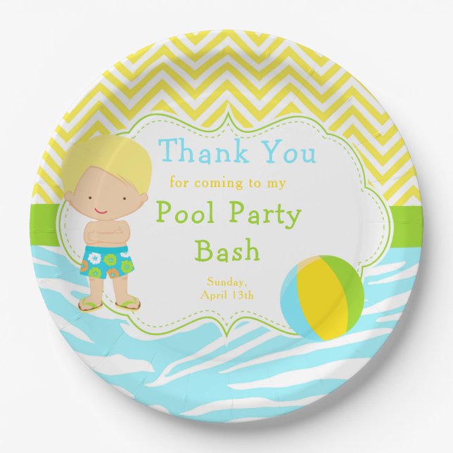 Plato De Papel Blonde Hair Boy Pool Fiesta Bash Fiesta (Anverso)