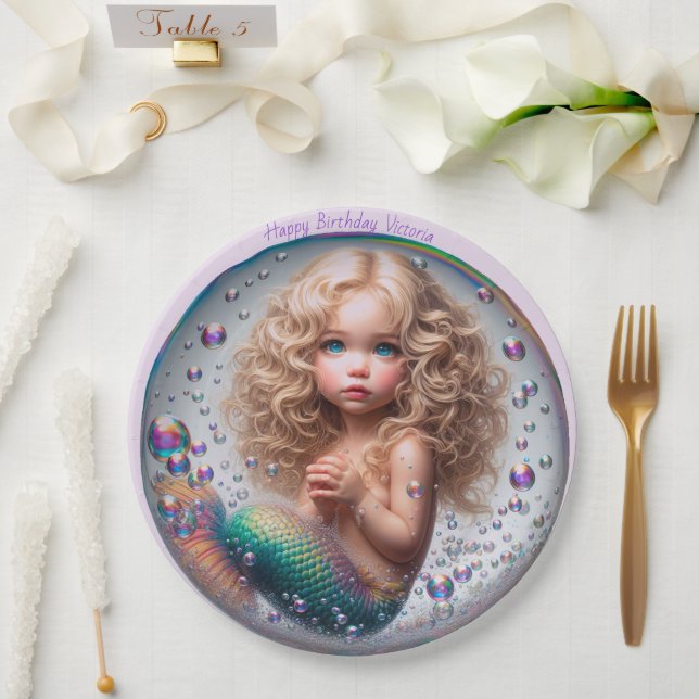Plato De Papel Blonde Mermaid Chica (Boda)