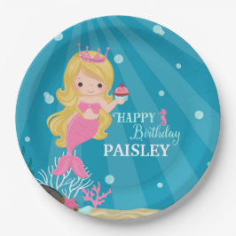 Plato De Papel Blonde Mermaid Cumpleaños