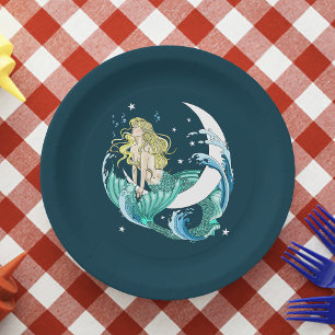 Plato De Papel Blonde Mermaid Moon Fantasy Art Deco