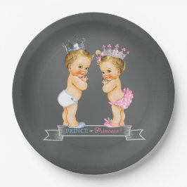 Plato De Papel Blonde Prince y Princesa Chalkboard Baby Shower