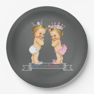 Plato De Papel Blonde Prince y Princesa Chalkboard Baby Shower