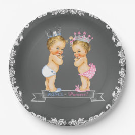 Plato De Papel Blonde Prince y Princesa Chalkboard Baby Shower