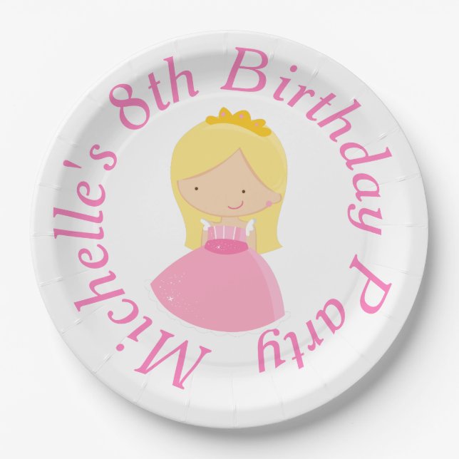 Plato De Papel Blonde Princess y Dragon Birday Party (Anverso)