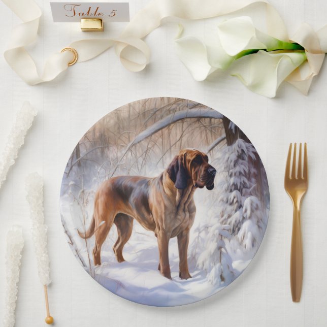 Plato De Papel Bloodhound deja que nieve Navidades (Boda)
