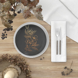 Plato De Papel "Blooms Dorados Del Amor" | Boda negro