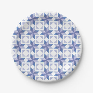Plato De Papel Bloque de Colcha Azul
