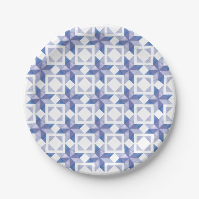 Plato De Papel Bloque de Colcha Azul (Anverso)