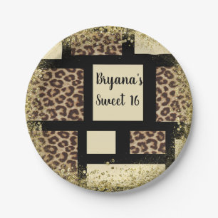 Plato De Papel Bloque de color crema marfil negro y leopardo guep