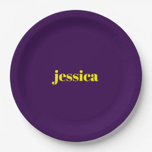 Plato De Papel Bloque de color minimalista nombre personalizado