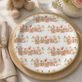 Plato De Papel Bloques de Bebé, Osos y Flores Silvestres