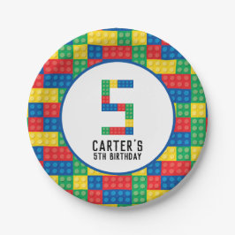 Plato De Papel Bloques de construcción 5Placas de papel de cumple