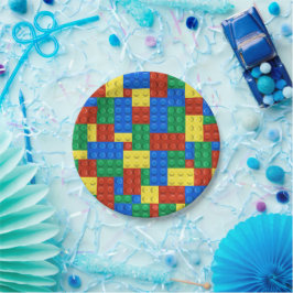 Plato De Papel Bloques de construcción Invitación al cumpleaños, 