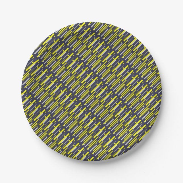 Plato De Papel Bloques de gris amarillo abstran arte (Anverso)