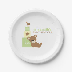 Plato De Papel Bloques neutrales Baby Shower del oso y del