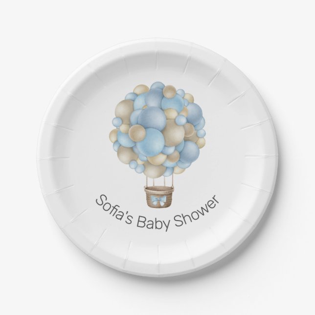 Plato De Papel Blue Air Balloon Boy Baby Shower (Anverso)