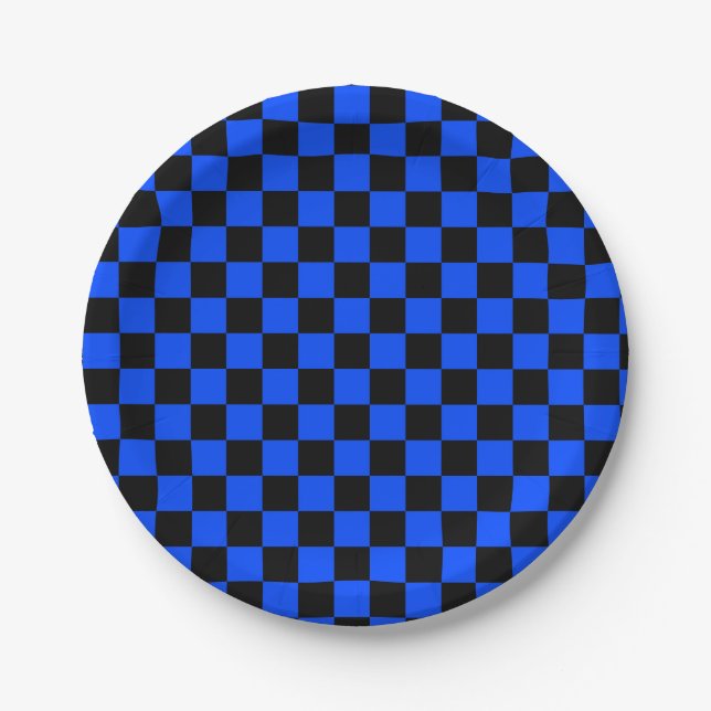 Plato De Papel Blue and black checkerboard pattern (Anverso)