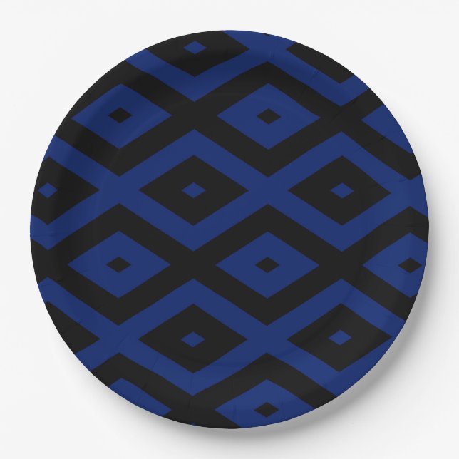 Plato De Papel Blue and black diamond pattern (Anverso)
