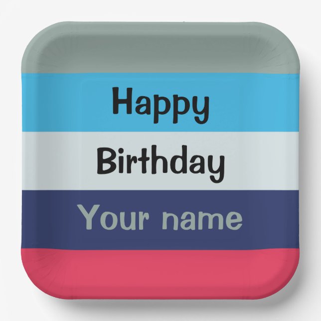 Plato De Papel Blue And Burgundy Feliz Cumpleaños (Anverso)