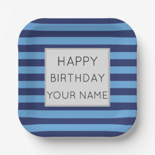 Plato De Papel Blue And Light Blue Strike Feliz Cumpleaños