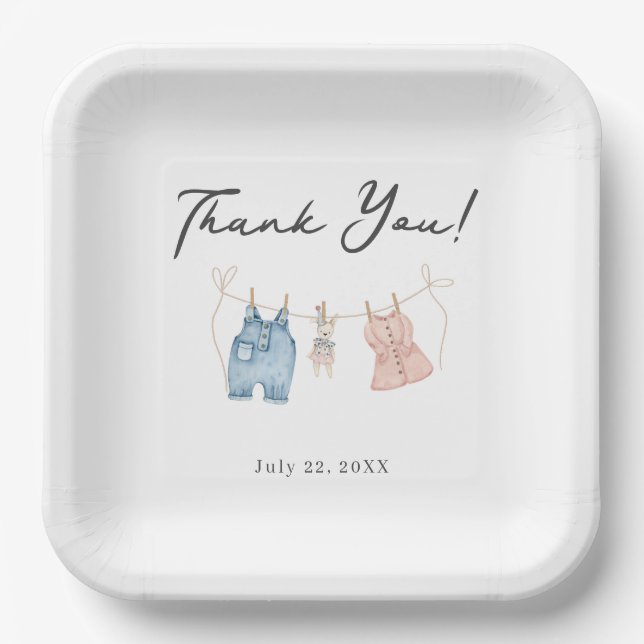 Plato De Papel Blue and Pink Watercolor Gender Reveal  (Anverso)