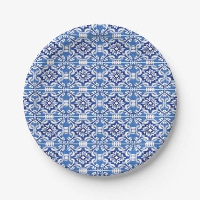 Plato De Papel Blue and White Italian tile Plate (Anverso)
