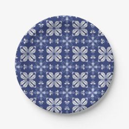 Plato De Papel Blue and white paper plate with intricate floral