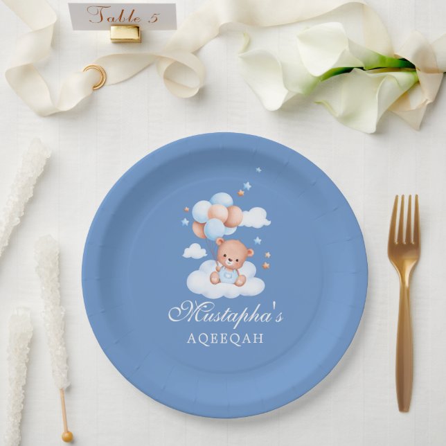 Plato De Papel Blue Aqiqah Baby Boy Paper Plates (Boda)