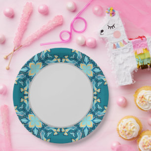 Plato De Papel Blue aquamarine Floral mandala
