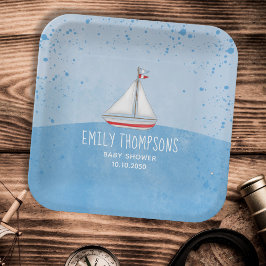 Plato De Papel Blue Baby Boy Shower Watercolor