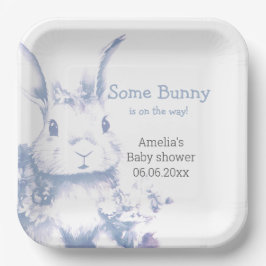 Plato De Papel Blue Baby Bunny Baby Shower 