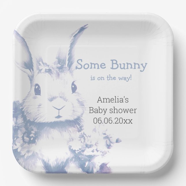 Plato De Papel Blue Baby Bunny Baby Shower  (Anverso)