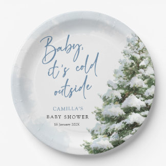 Plato De Papel Blue Baby It's Cold Outside Baby Shower
