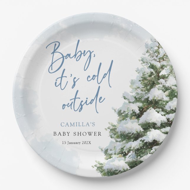 Plato De Papel Blue Baby It's Cold Outside Baby Shower (Anverso)