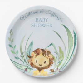 Plato De Papel Blue Baby Lion Cub Dusty Blue Baby Shower