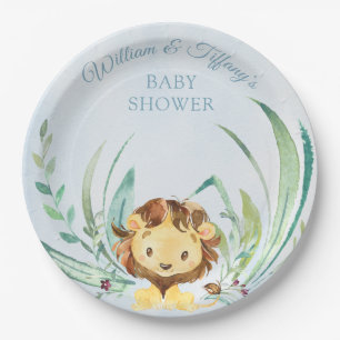 Plato De Papel Blue Baby Lion Cub Dusty Blue Baby Shower