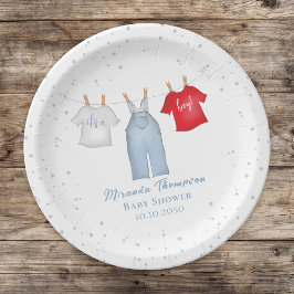 Plato De Papel Blue Baby Shower Clothesline Cute