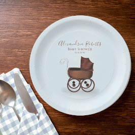 Plato De Papel Blue Baby Shower Vintage Personalizado