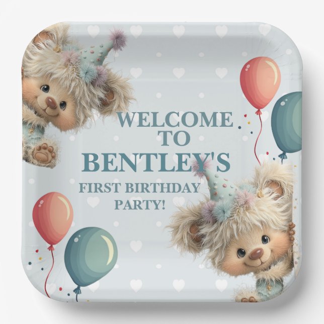 Plato De Papel Blue Balloon Hedgehogs Celebration (Anverso)