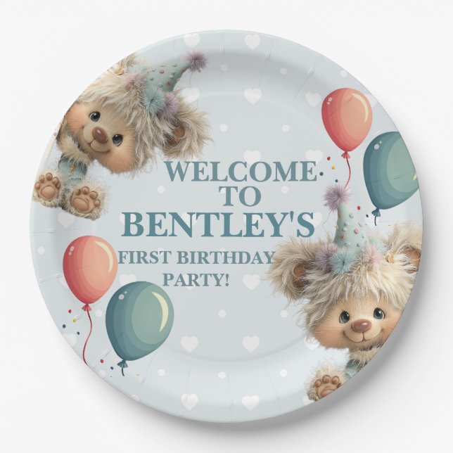 Plato De Papel Blue Balloon Hedgehogs Celebration (Anverso)