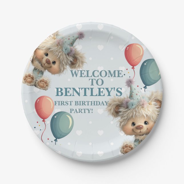 Plato De Papel Blue Balloon Hedgehogs Celebration (Anverso)