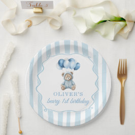 Plato De Papel Blue Balloons Teddy Bear Birthday Paper Plate