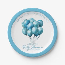 Plato De Papel Blue Balloons Watercolor Boy Baby Shower
