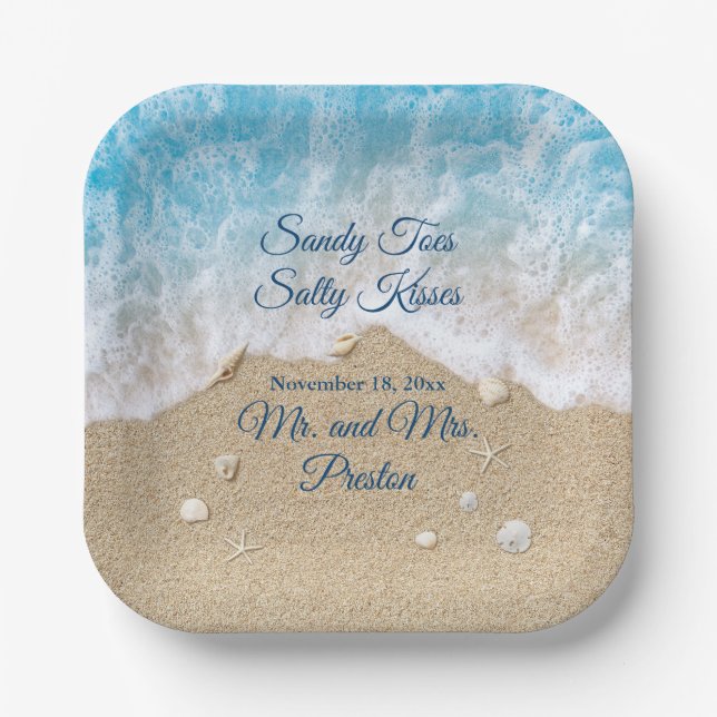 Plato De Papel Blue Beach Waves Sandy Toes Square Paper Plate (Anverso)