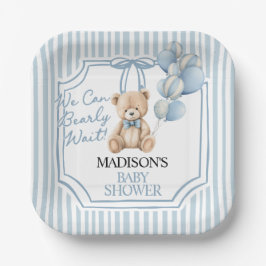 Plato De Papel Blue Bear Baby Shower