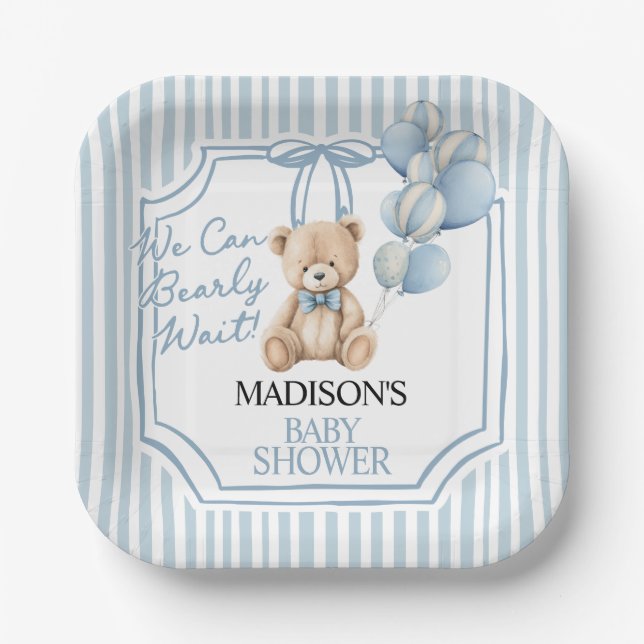 Plato De Papel Blue Bear Baby Shower  (Anverso)