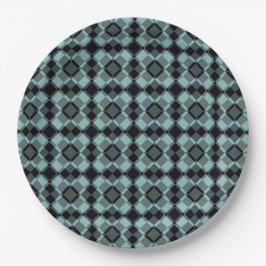 Plato De Papel Blue Black Checker Argyle Pattern