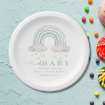Plato De Papel Blue Boho Watercolor Rainbow Boy Baby Shower<br><div class="desc">Celebra la próxima llegada con nuestro diseño de Baby Shower Blue Boho Watercolor Arcoiris Boy. Este encantador diseño cuenta con un delicado arco iris acuático en suaves tonos rosados, perfecto para dar un tono alegre y caprichoso a tu ducha de bebé. Personalízalo con todos los detalles del evento para crear...</div>