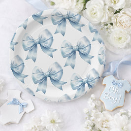 Plato De Papel Blue Bow Baby Boy Elegant Baby Shower